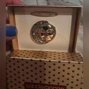 🆕Vintage Liz Claiborne Sun & Moon Face Motif Brooch Jewelry